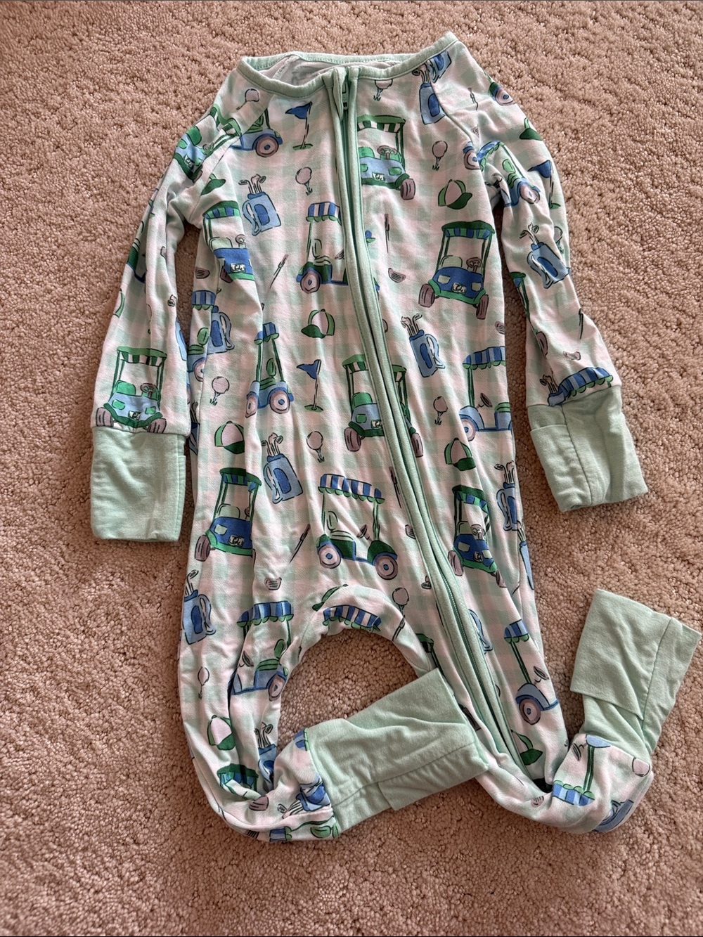 Caden Lane Light Green Golf Cart Print Footed One-Piece